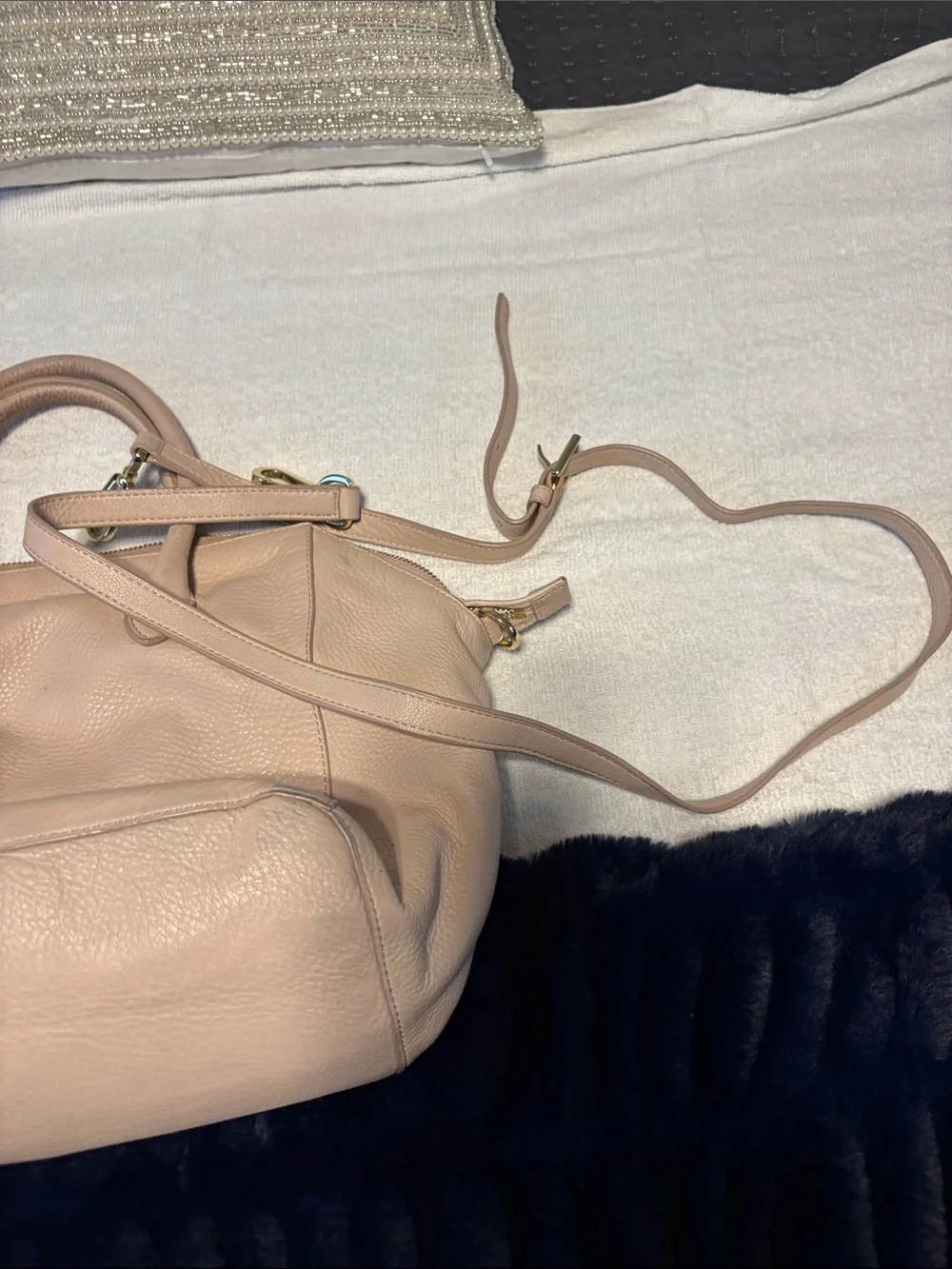Tory Burch Blush Taupe Leather Satchel with Gold Hardware